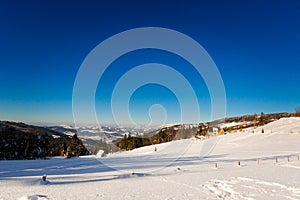 Winter trekking Beskidy mountains Rysianka