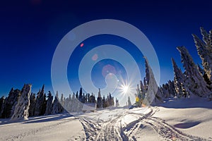 Winter trekking Beskidy mountains Rysianka