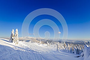 Winter trekking Beskidy mountains Rysianka