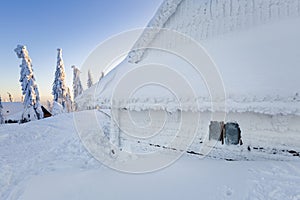 Winter trekking Beskidy mountains Rysianka