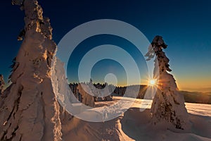 Winter trekking Beskidy mountains Rysianka