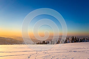 Winter trekking Beskidy mountains Rysianka