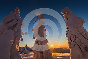 Winter trekking Beskidy mountains Rysianka