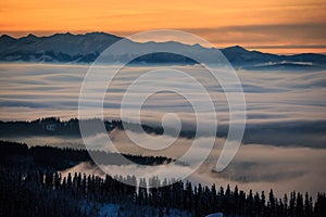 Winter trekking Beskidy mountains Rysianka