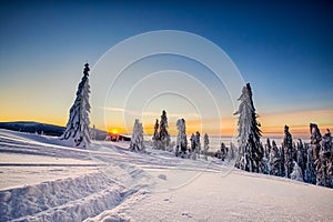 Winter trekking Beskidy mountains Rysianka