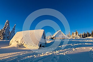 Winter trekking Beskidy mountains Rysianka