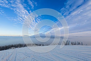 Winter trekking Beskidy mountains Rysianka