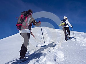 Winter trekking scene in the Italian alps