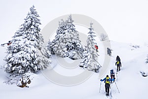 Winter trekking scene in the Italian alps of Valsassina