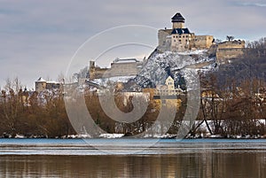 Winter Trencin with castle  Slovakia.