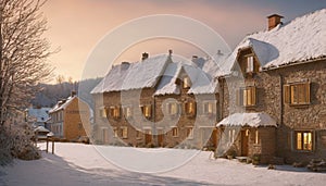 Winter Twilight in a Quaint Village