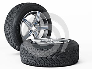 Winter tyres isolated on white background. 3D illustration