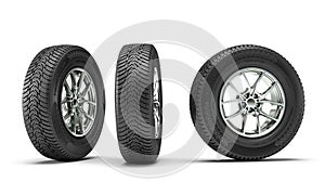 winter tyres on a white background