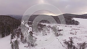 Winter in the Ural mountains. Russia. Bashkortostan. aerial view