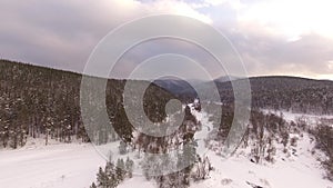 Winter in the Ural mountains. Russia. Bashkortostan. aerial view