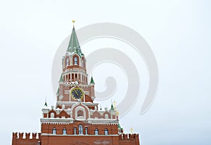 Winter urban landscape with snow from buildings and Orthodox Church