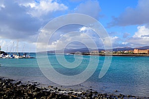 Winter vacation in Caleta de Fuste touristic village on Fuerteventura, Canary islands, Spain