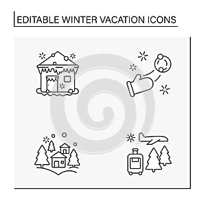 Winter vacation line icons set