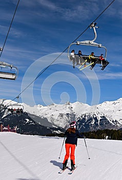 Winter vacation and skiing at the Courchevel Ski Resort in France.