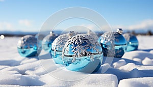 Winter vacations Fun travel to snowy landscapes, Christmas ornament decoration generated by AI