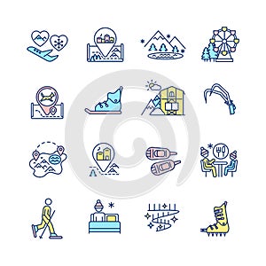 Winter vacations RGB color icons set