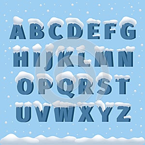 Winter vector alphabet with snow