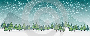Winter vector landscape with silhouettes of trees and mountains.vector illustrator.