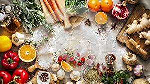 Winter vegetarian, vegan food cooking ingredients. Generative Ai