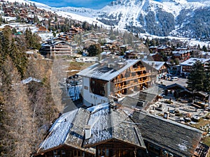 Winter in Verbier, Switzerland Aerial View of Snowy Chalet Village