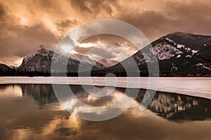 Winter Vermilion Lakes Sunrise in the Canadian Rockies of Banff National Park