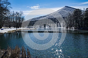 Winter View of Abbott Lake and Sharp Top Mountain