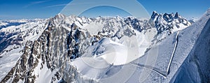 Winter View from Aiguille du Midi near the Vallee Blanche. Mont-Blanc Mountain Range, Chamonix, Hautes-Savoie, Alps, France