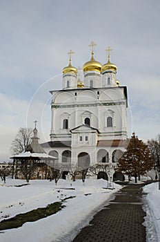 Winter view of the Assumption Cathedral of the Iosifo-Volotsky Monastery of Volokolamsk, Moscow Region