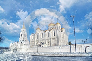Winter view of the assumption Cathedral of the Russian city of the Golden ring of Vladimir