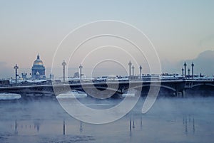 Winter view of the Blagoveschensky bridge