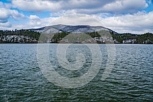 Winter view of the Carvin Cove Reservoir and Tinker Mountain