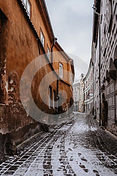 Winter view of Cesky Krumlov,Czech Republic.Famous Czech medieval town with Renaissance and Baroque castle.UNESCO heritage site.