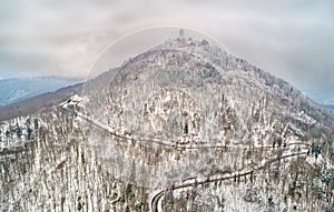 Winter view of the Chateau du Haut-Koenigsbourg in the Vosges mountains. Alsace, France