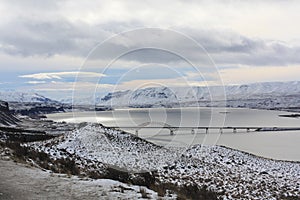 Winter view of Columbia River and Vantage bridge