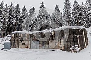 Winter view of concrete stronghold, part of Bouda fortress, Czech Republ