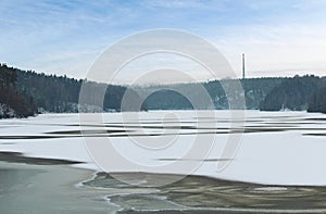 Winter view on dam Rimov on river Malse