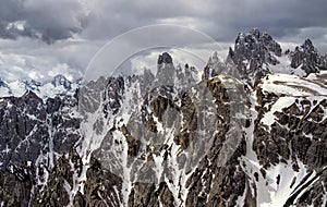 Winter view of dolomites mountains from the three peacks of Lavaredo, italy