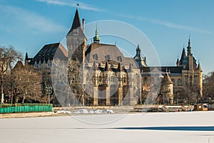 Winter view of the  gigantic ice rink in the Varosliget park of Budapest