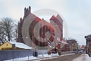 Winter view of the gothic Church of the Holy Apostles Jakub and Filip in Torun. It is the former parish church of the New Town.