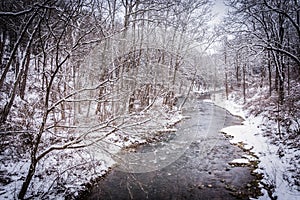 Winter view of Gunpowder Falls in rural Baltimore County, Maryland.