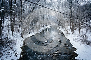 Winter view of Gunpowder Falls in rural Baltimore County, Maryland.