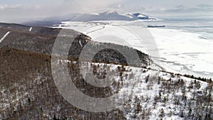 Winter view from the hill to the LNG plant, Sakhalin island, Russia