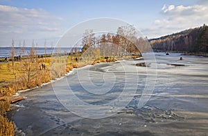 Winter view of lakes and parks near Kyiv Sea