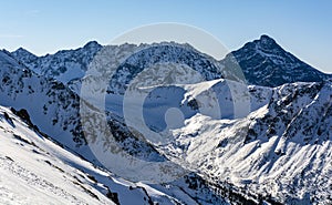 Winter view of the majestic Krivan Krywan peak and the Hrube ridge Gran Hrubego . Tatra Mountains