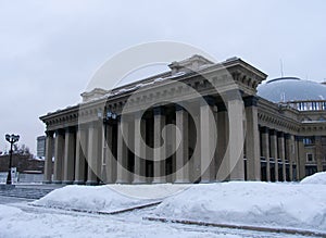 Winter view on Novosibirsk Opera and Ballet Theater photo